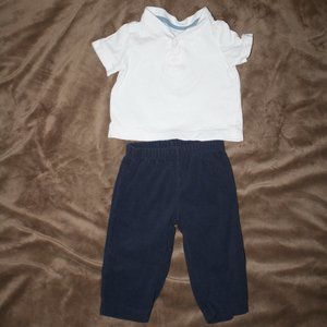 3/$20 White baby boy t-shirt blue pants 6 months